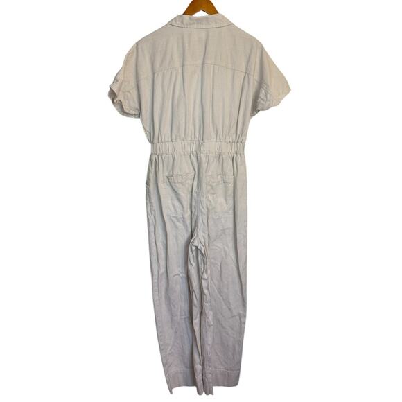 Universal Thread Jumpsuit Women 8 Cream Denim 70s Retro Wide Leg Belted Chore - Picture 5 of 6